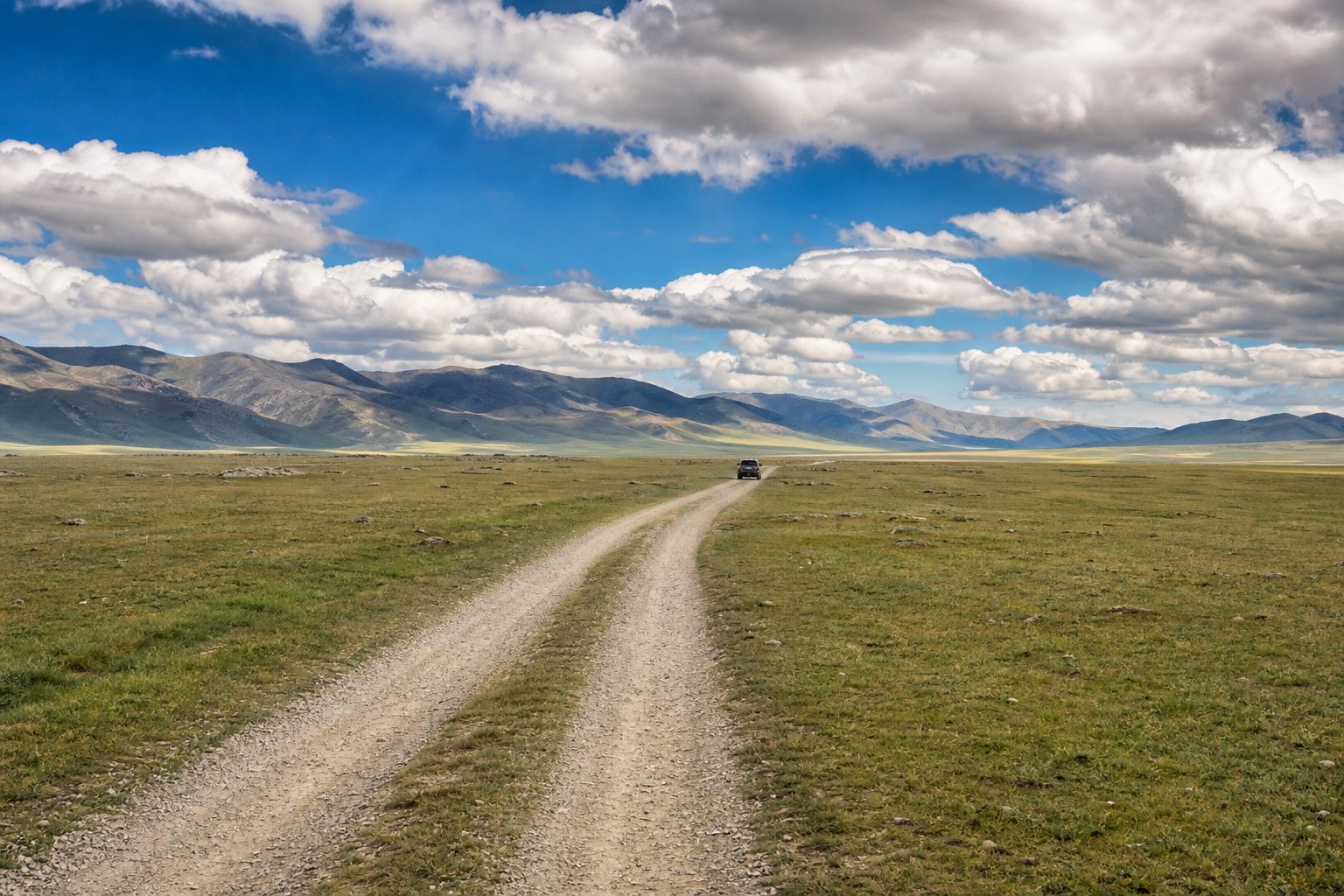 Piste dans la steppe pour un voyage sur mesure en Mongolie