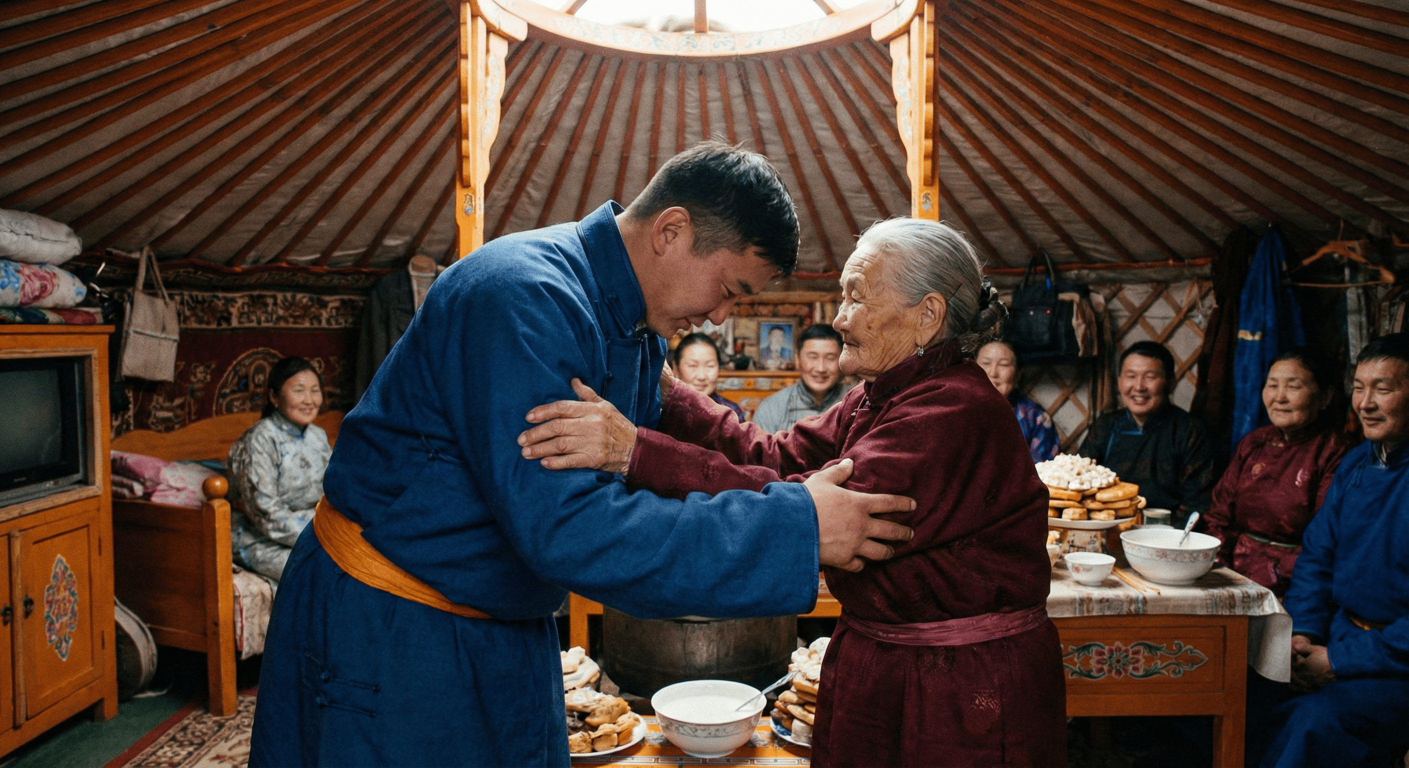 Le rituel du zolgokh entre un fils et sa grand-mère